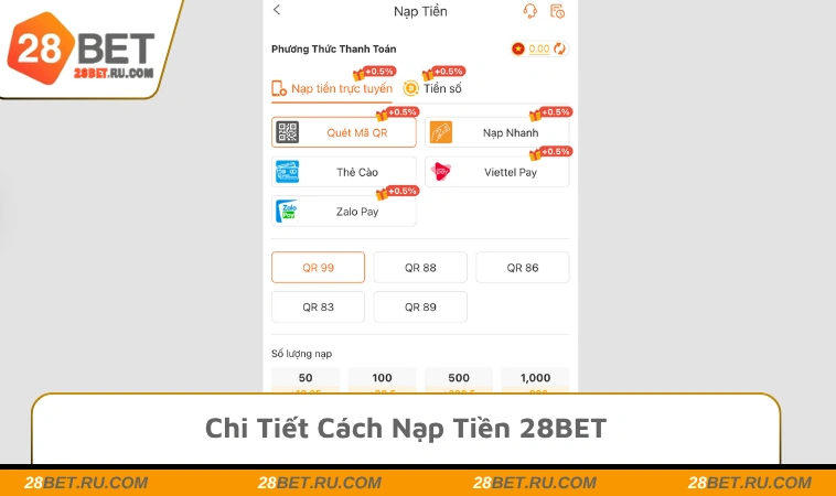 Chi tiết cách nạp tiền 28BET cho newbie