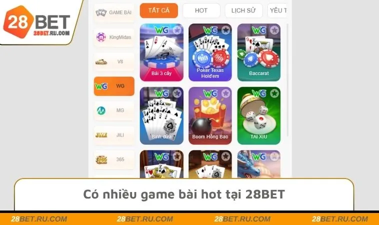 Có nhiều game bài hot tại 28BET