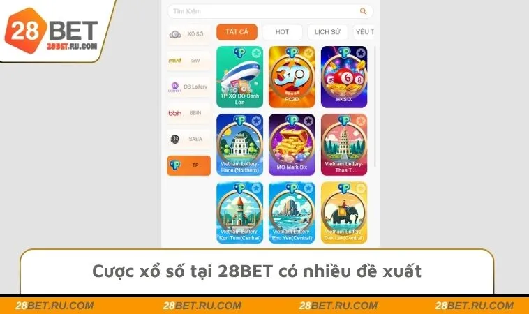 Cược xổ số tại 28BET có nhiều đề xuất