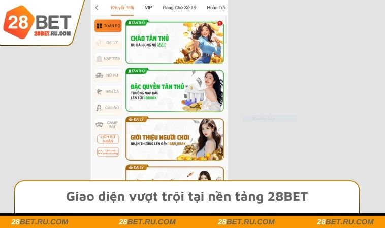 Giao diện vượt trội tại nền tảng 28BET