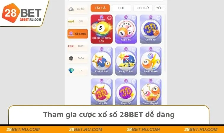 Tham gia cược xổ số 28BET dễ dàng